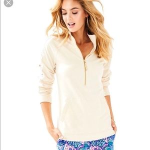 Lilly Pulitzer Skipper Popover Top Beige with Lace